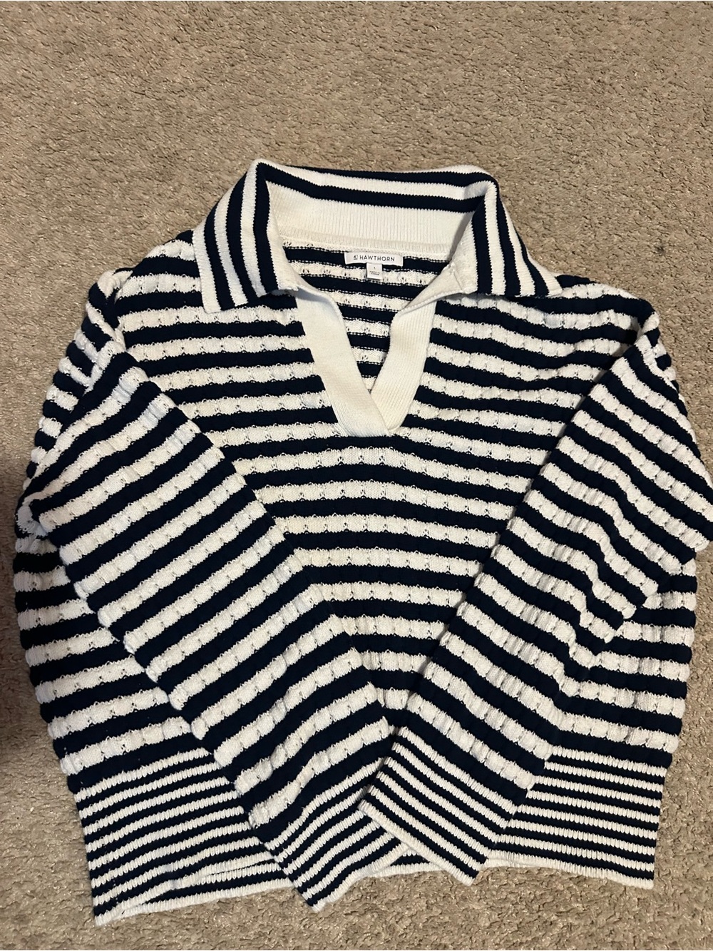 Woman’s Navy and White Striped Polo Sweater